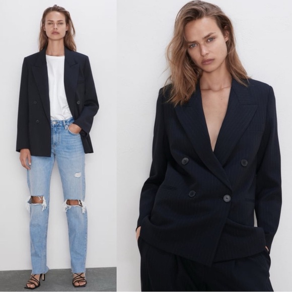 Zara Jackets & Blazers - ZARA Pinstriped Double Breasted Blazer Medium